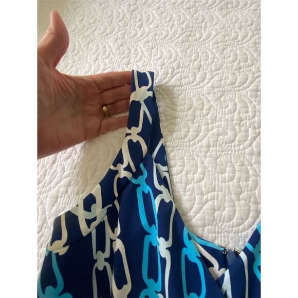 J. McLaughlin Maxi Dress XS Blue Chain Print Sleeveless V-Neck Long Dress - Picture 6 of 13
